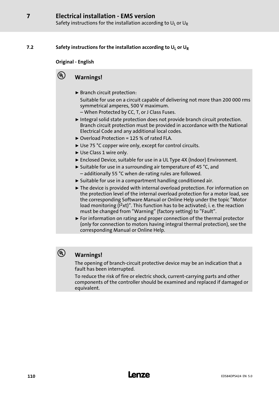 Electrical installation − ems version | Lenze 8400 protec Manual User Manual | Page 110 / 198