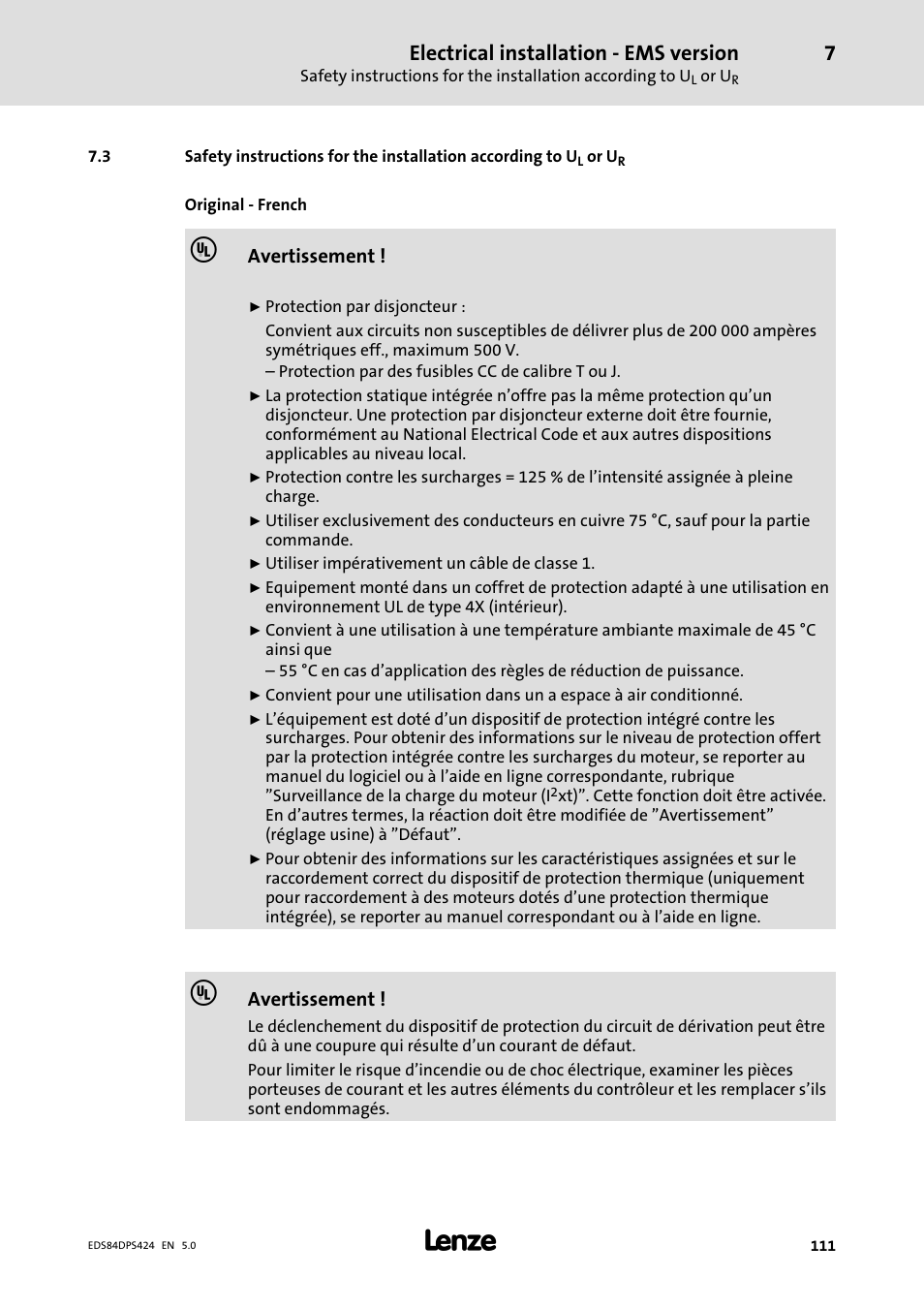 Electrical installation − ems version | Lenze 8400 protec Manual User Manual | Page 111 / 198