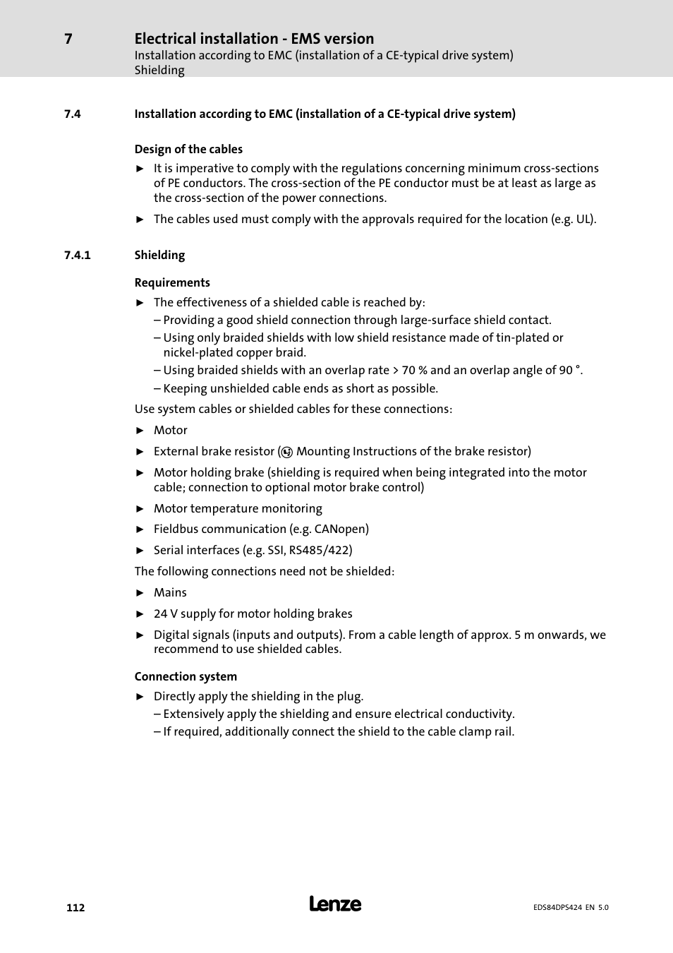 Shielding, Electrical installation − ems version | Lenze 8400 protec Manual User Manual | Page 112 / 198