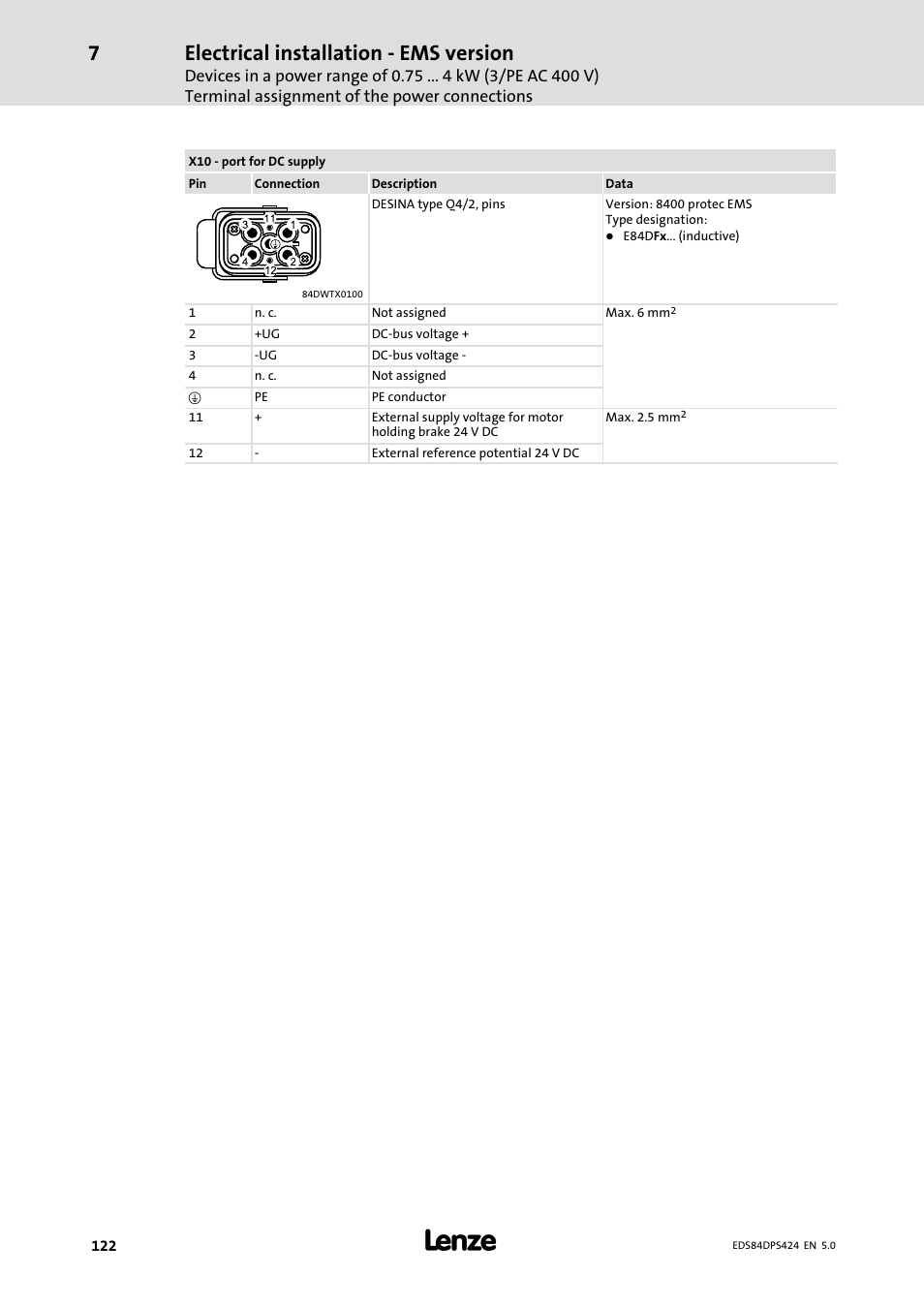 Electrical installation − ems version | Lenze 8400 protec Manual User Manual | Page 122 / 198