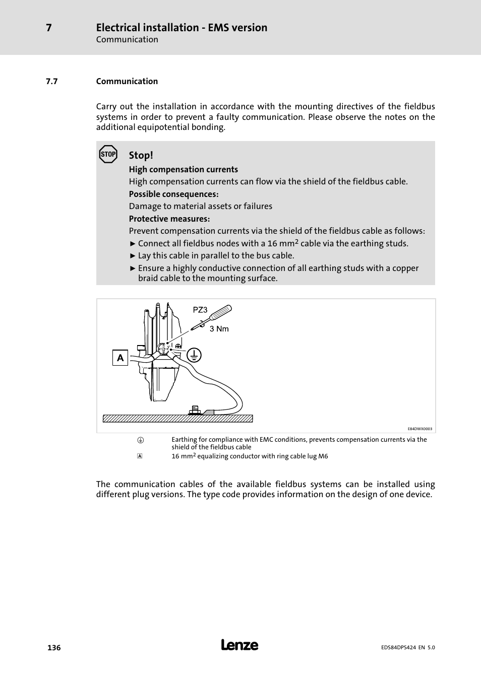 Communication, Electrical installation − ems version | Lenze 8400 protec Manual User Manual | Page 136 / 198