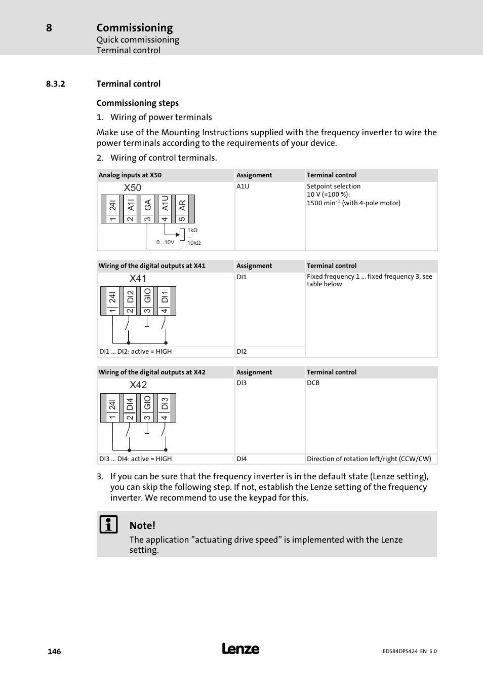 Terminal control, Commissioning | Lenze 8400 protec Manual User Manual | Page 146 / 198