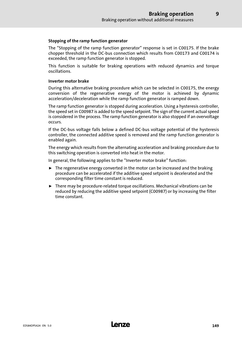 Braking operation | Lenze 8400 protec Manual User Manual | Page 149 / 198