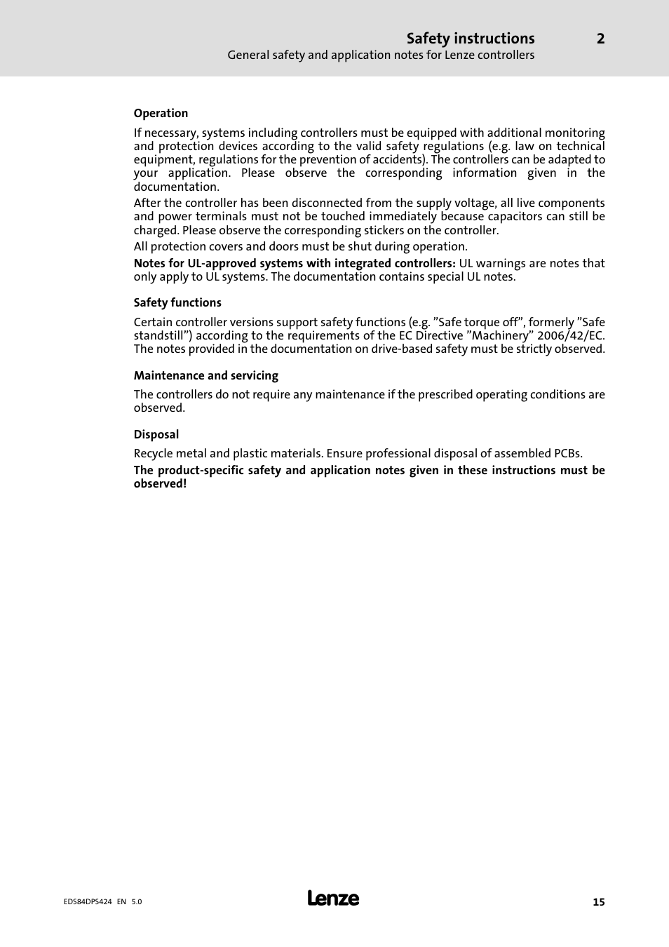 Safety instructions | Lenze 8400 protec Manual User Manual | Page 15 / 198