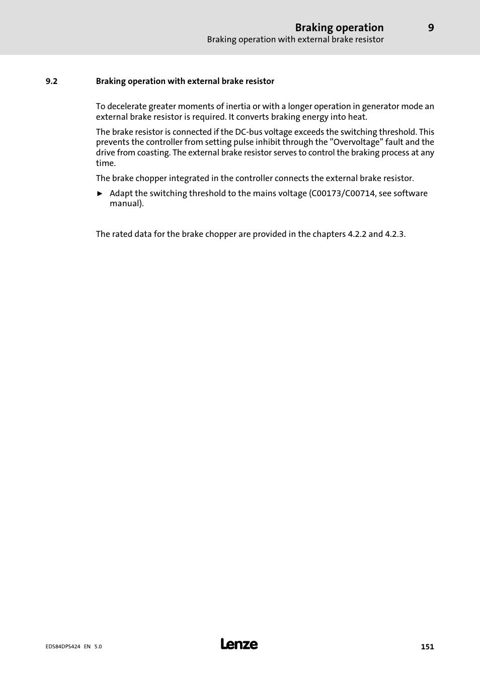Braking operation with external brake resistor, Braking operation | Lenze 8400 protec Manual User Manual | Page 151 / 198