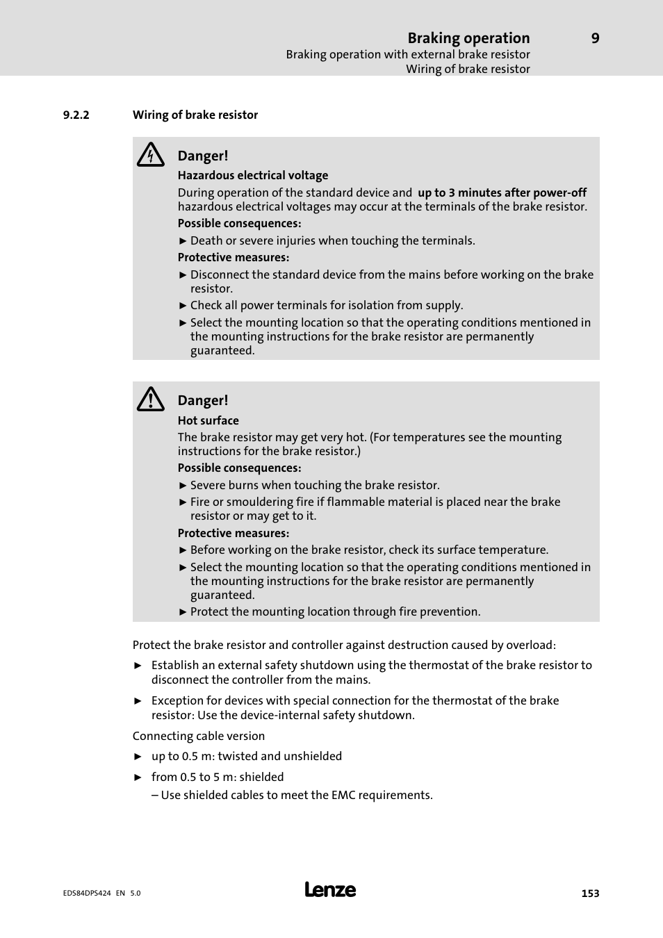 Wiring of brake resistor, Braking operation | Lenze 8400 protec Manual User Manual | Page 153 / 198