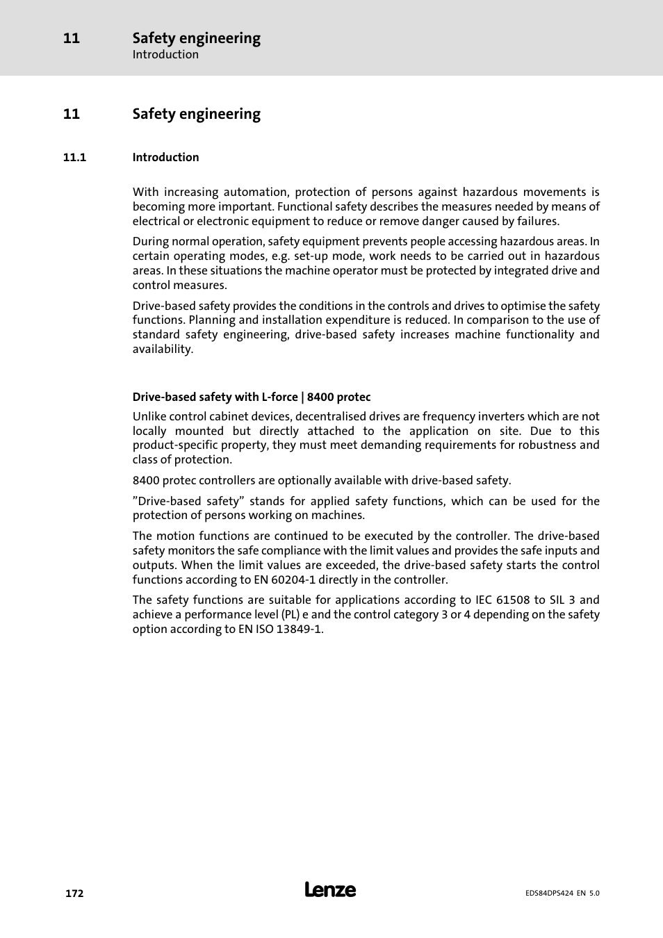 Safety engineering, Introduction, 1 introduction | 11 safety engineering | Lenze 8400 protec Manual User Manual | Page 172 / 198