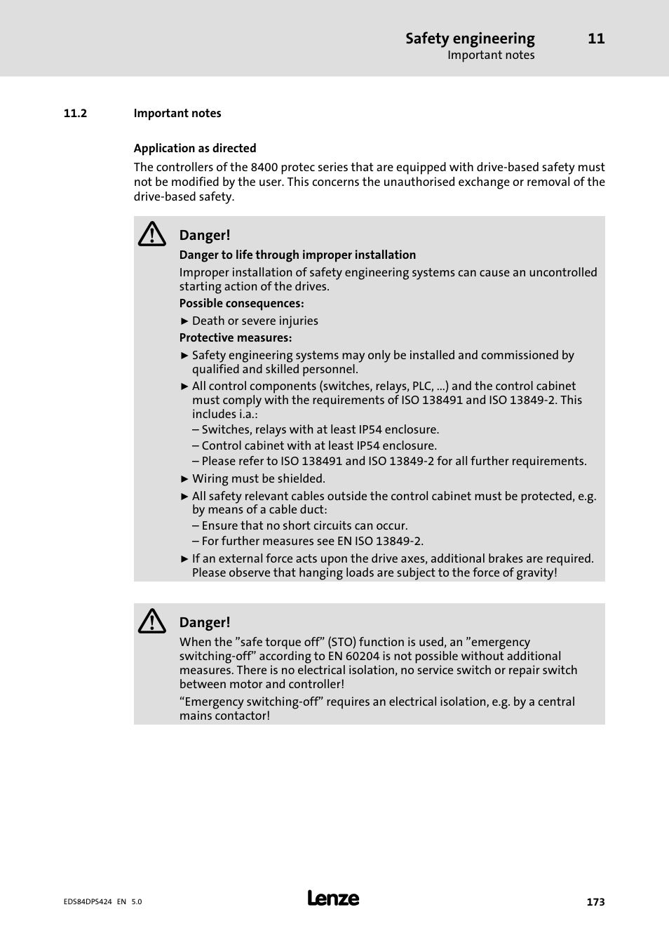 Important notes, 2 important notes, Safety engineering | Lenze 8400 protec Manual User Manual | Page 173 / 198