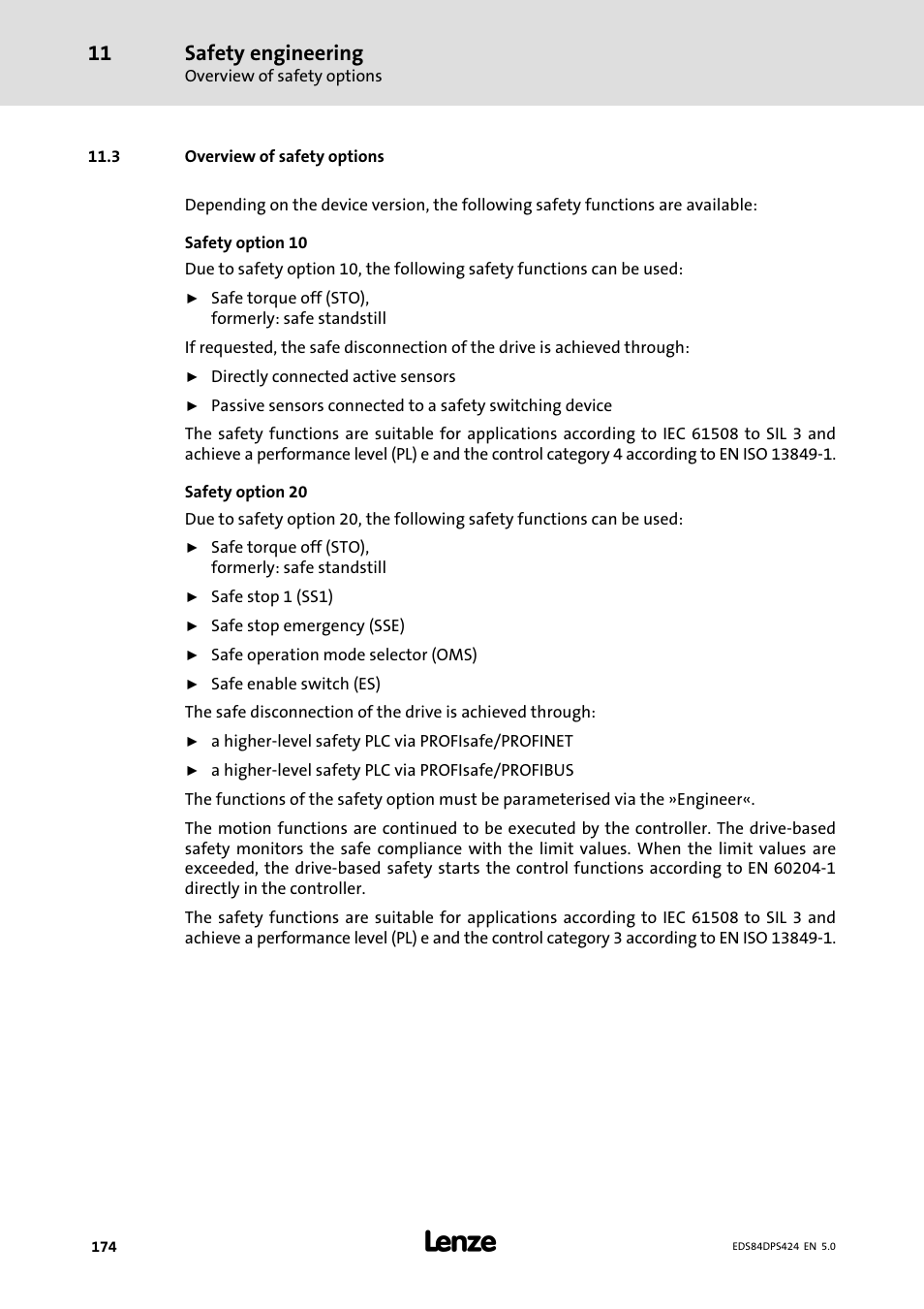 Overview of safety options, 3 overview of safety options, Safety engineering | Lenze 8400 protec Manual User Manual | Page 174 / 198