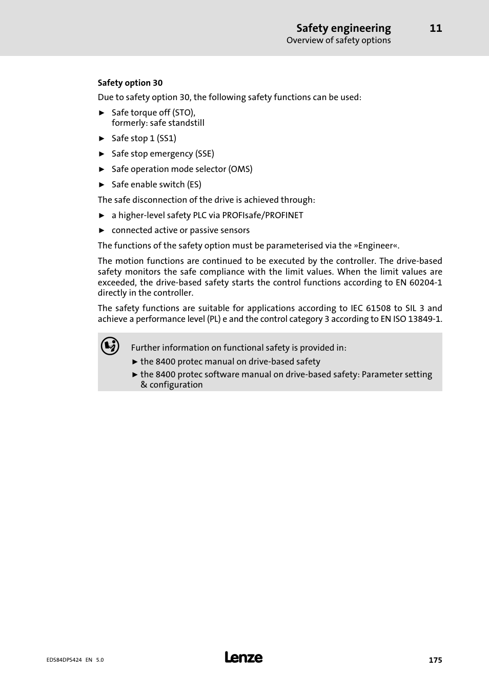 Safety engineering | Lenze 8400 protec Manual User Manual | Page 175 / 198