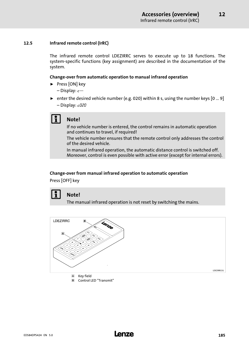 Infrared remote control (irrc), 5 infrared remote control (irrc), Accessories (overview) | Lenze 8400 protec Manual User Manual | Page 185 / 198