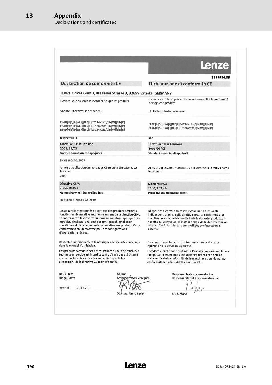 Appendix | Lenze 8400 protec Manual User Manual | Page 190 / 198