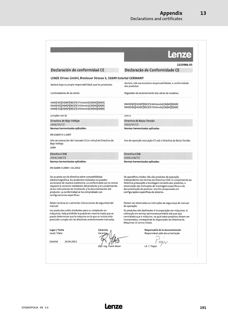 Appendix | Lenze 8400 protec Manual User Manual | Page 191 / 198