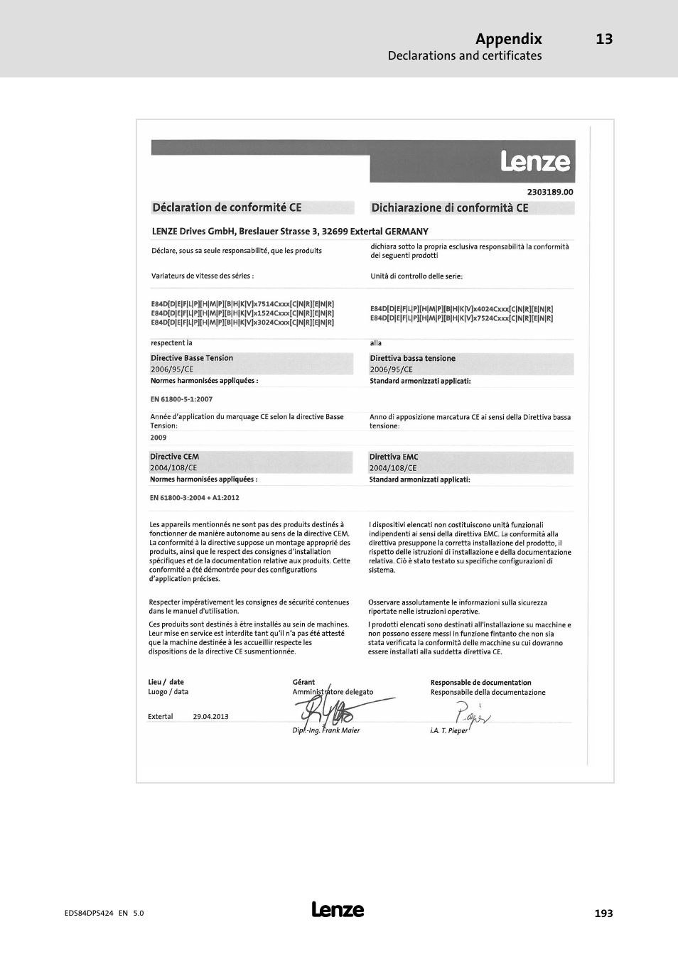 Appendix | Lenze 8400 protec Manual User Manual | Page 193 / 198