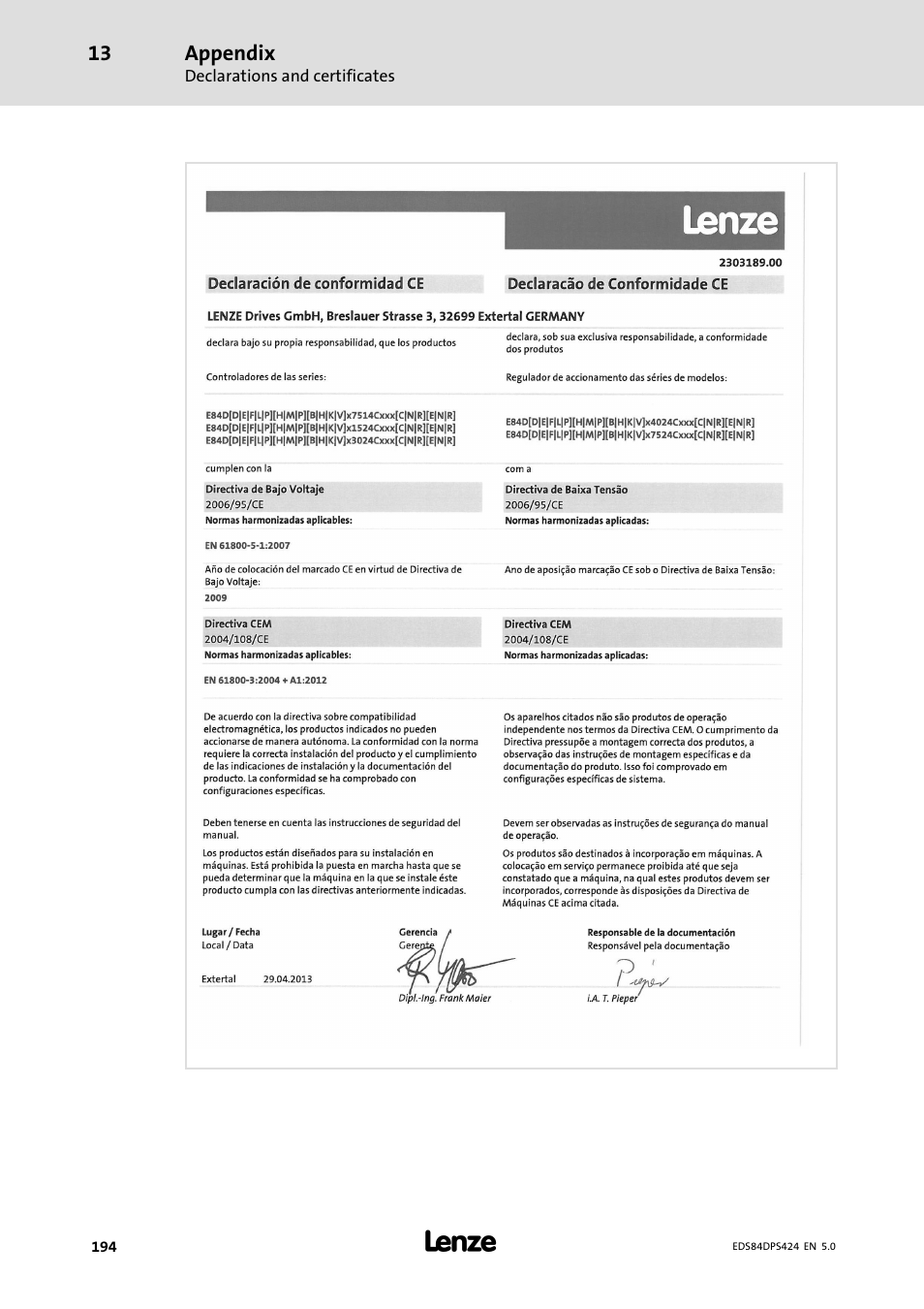 Appendix | Lenze 8400 protec Manual User Manual | Page 194 / 198