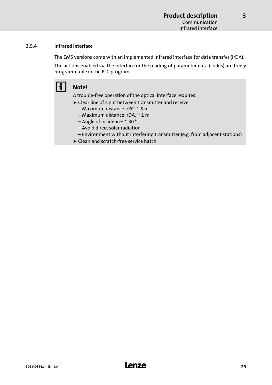 Infrared interface | Lenze 8400 protec Manual User Manual | Page 29 / 198