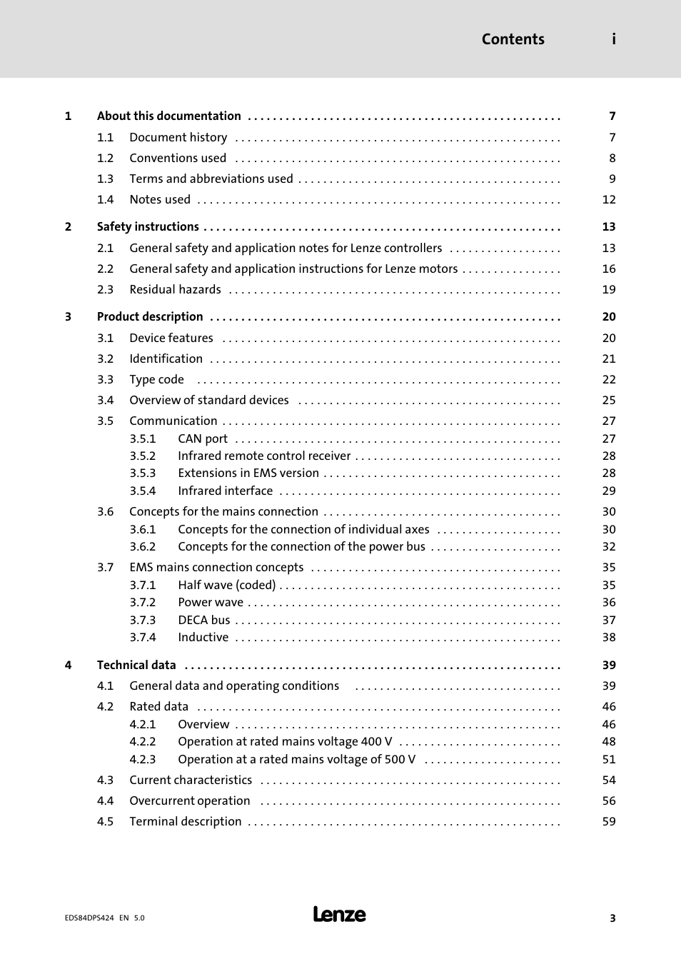 Contents i | Lenze 8400 protec Manual User Manual | Page 3 / 198