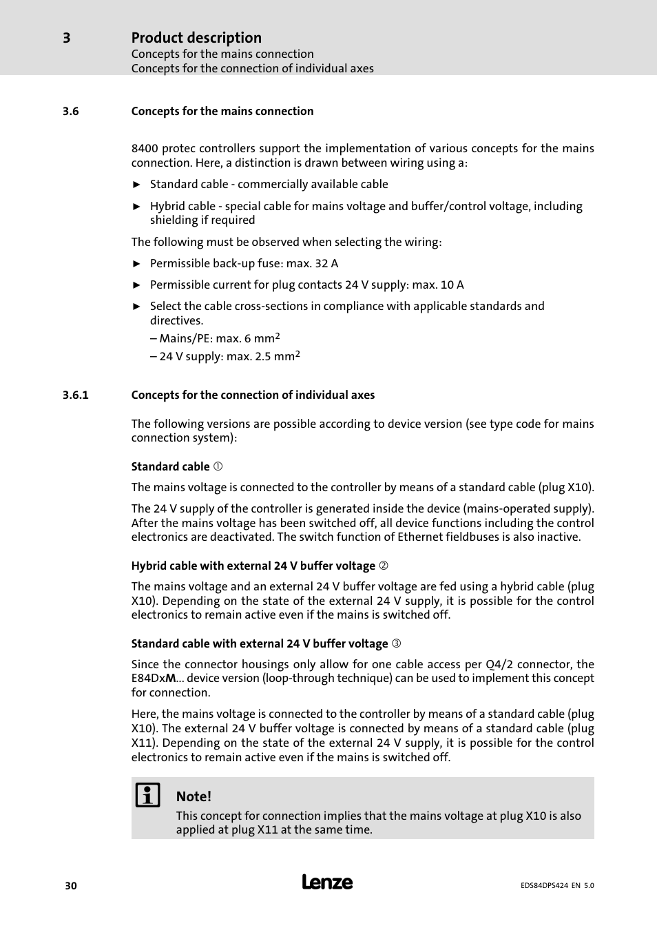Concepts for the mains connection, Concepts for the connection of individual axes, Product description | Lenze 8400 protec Manual User Manual | Page 30 / 198