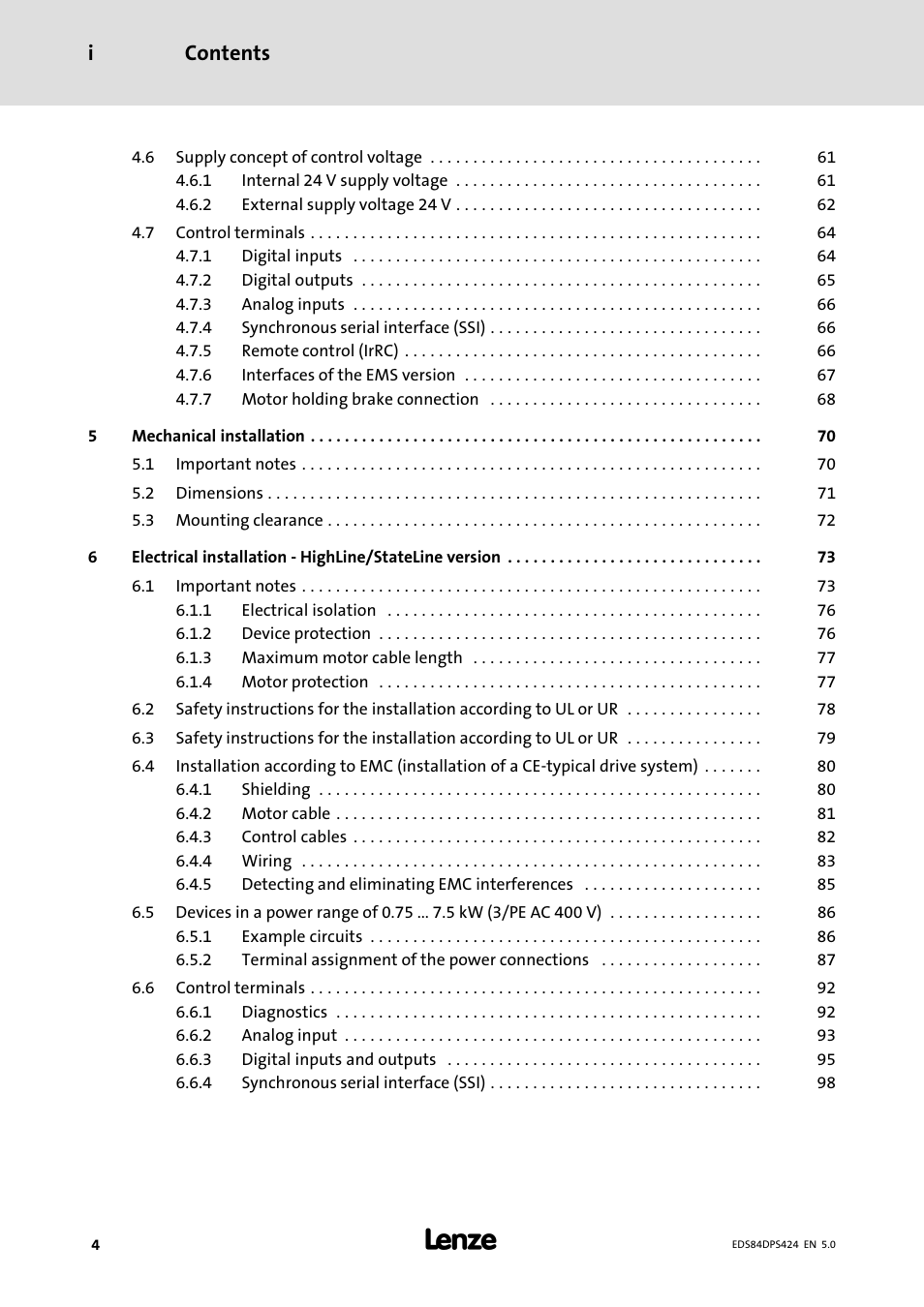 Contents i | Lenze 8400 protec Manual User Manual | Page 4 / 198