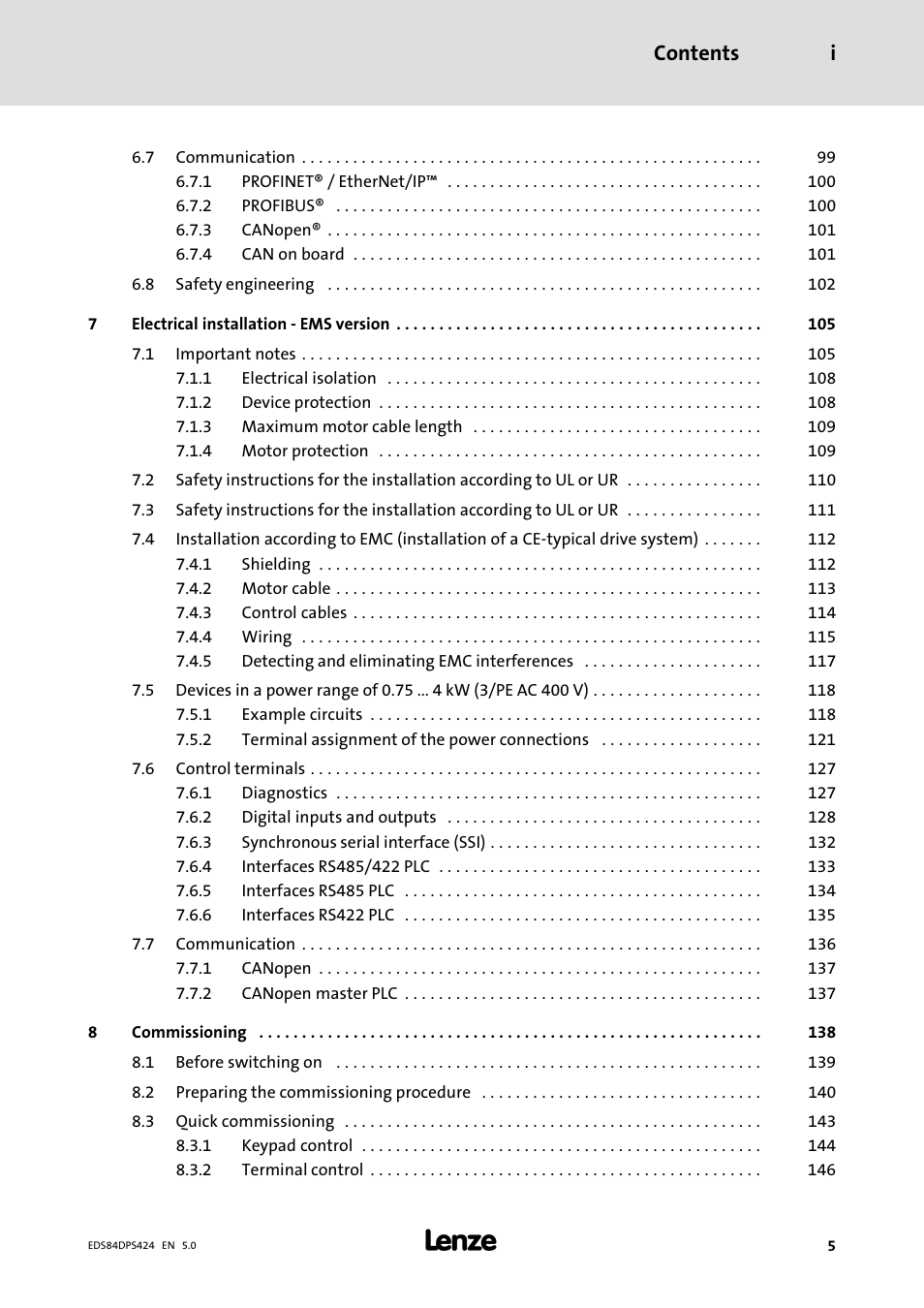 Contents i | Lenze 8400 protec Manual User Manual | Page 5 / 198