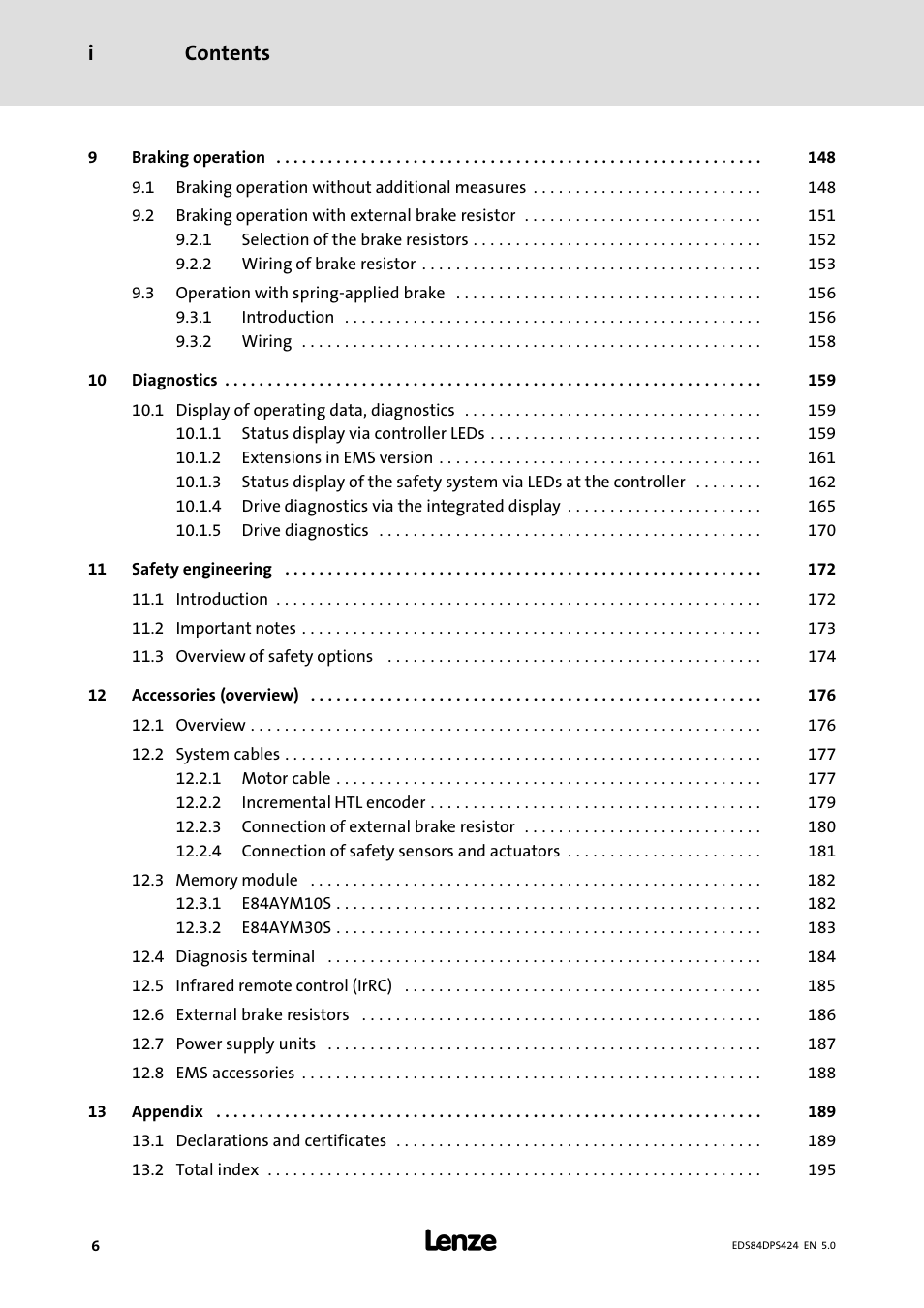 Contents i | Lenze 8400 protec Manual User Manual | Page 6 / 198