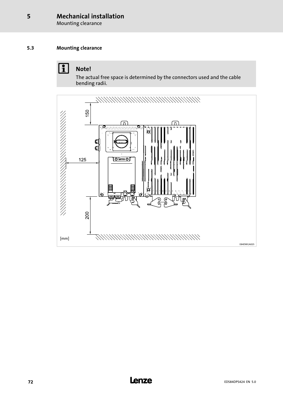 Mounting clearance | Lenze 8400 protec Manual User Manual | Page 72 / 198