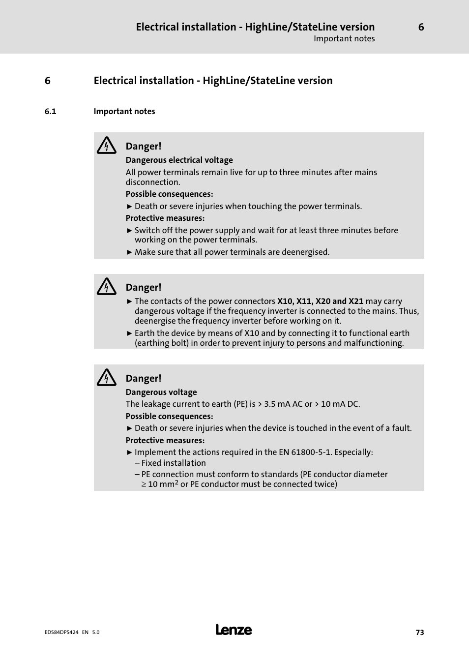 Important notes | Lenze 8400 protec Manual User Manual | Page 73 / 198