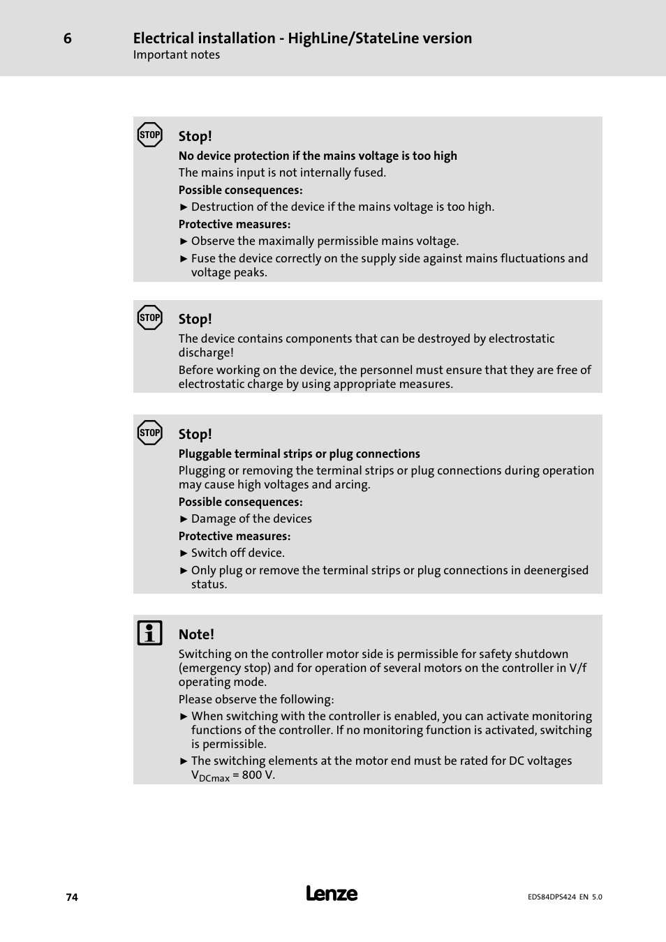 Lenze 8400 protec Manual User Manual | Page 74 / 198