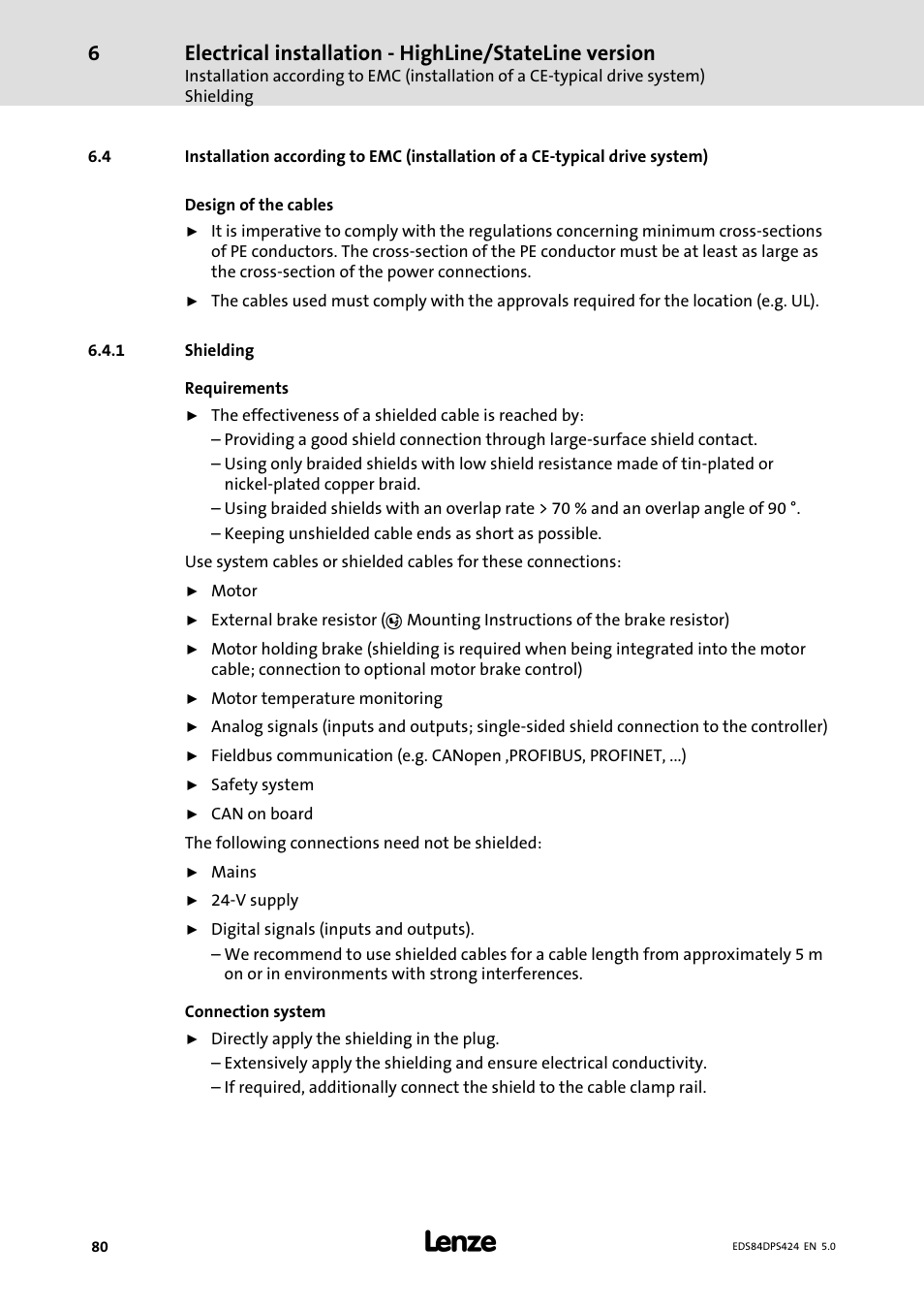 Shielding | Lenze 8400 protec Manual User Manual | Page 80 / 198