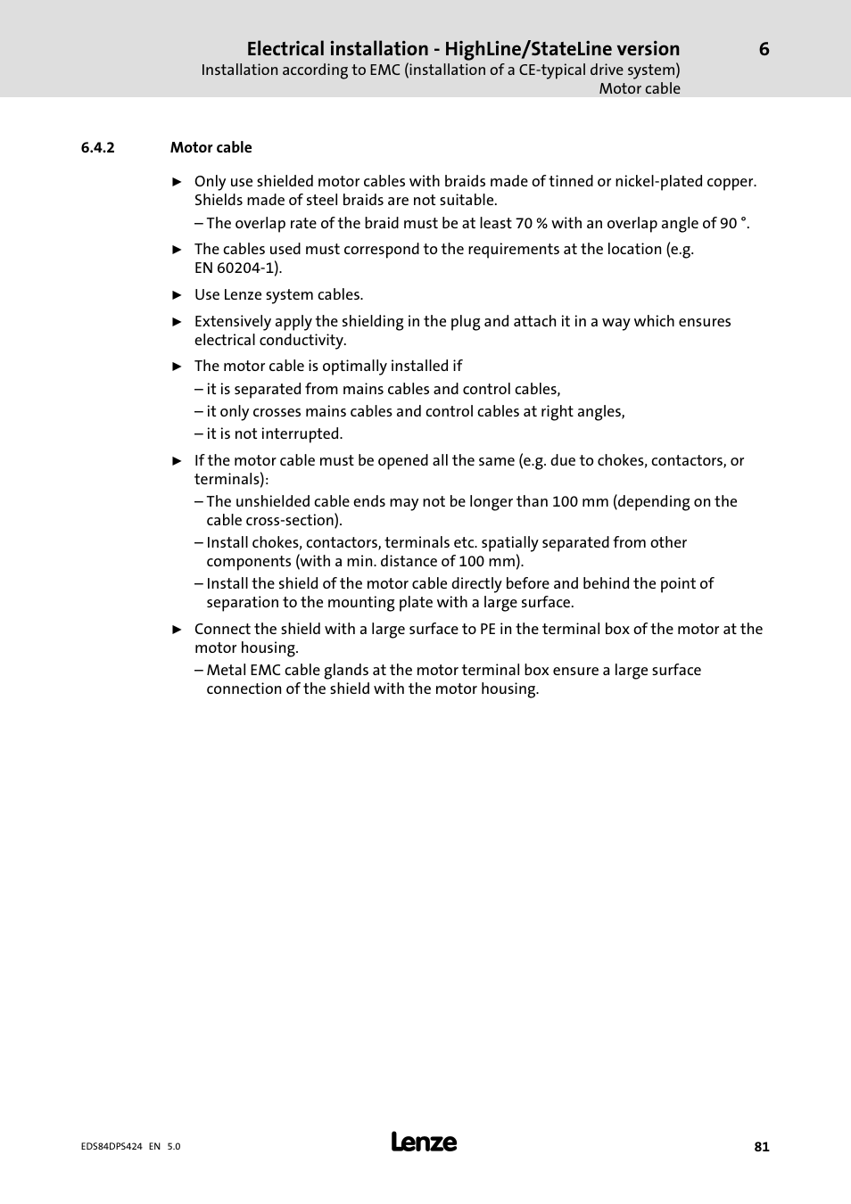 Motor cable | Lenze 8400 protec Manual User Manual | Page 81 / 198