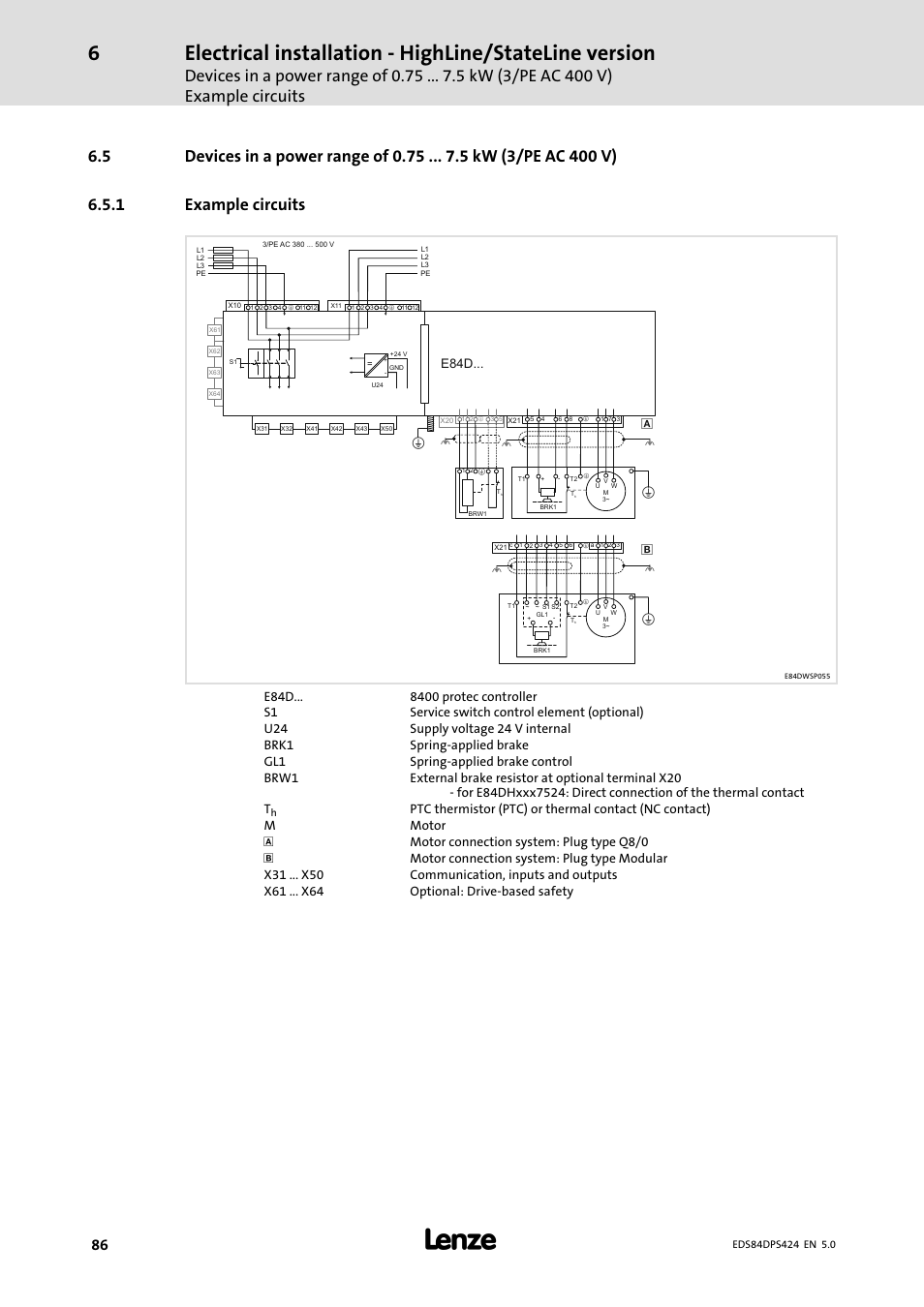 Example circuits, E84d | Lenze 8400 protec Manual User Manual | Page 86 / 198