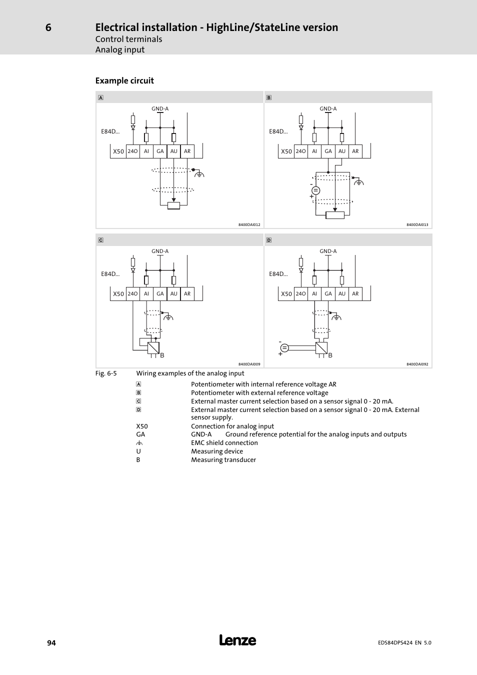 Control terminals analog input, Example circuit | Lenze 8400 protec Manual User Manual | Page 94 / 198