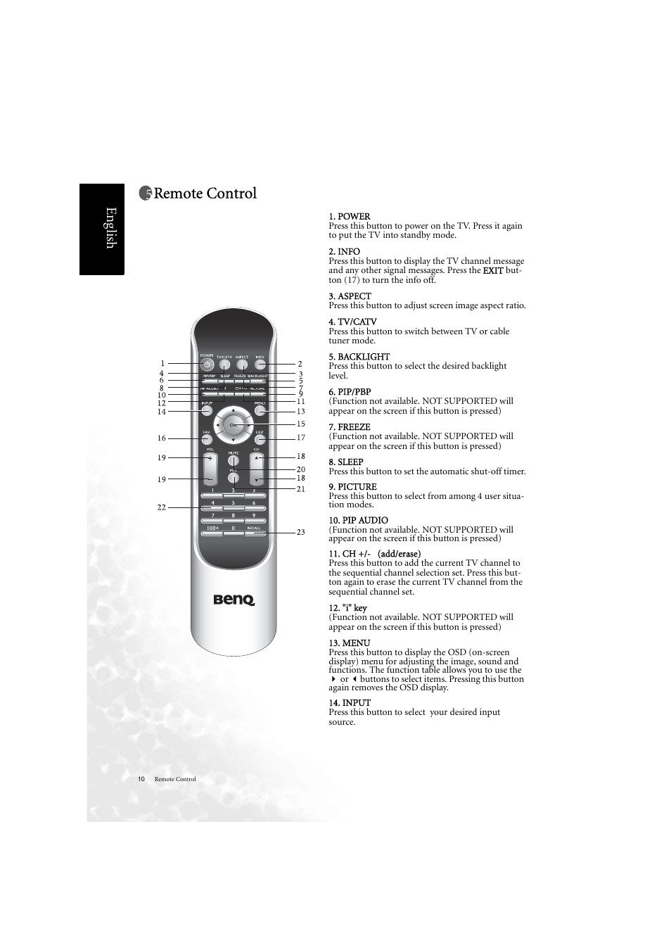 Remote control, Eng lish | BenQ DV2050 User Manual | Page 18 / 42