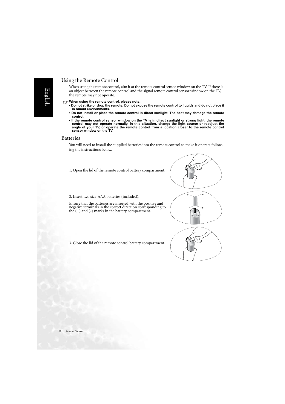 Eng lish, Using the remote control, Batteries | BenQ DV2050 User Manual | Page 20 / 42