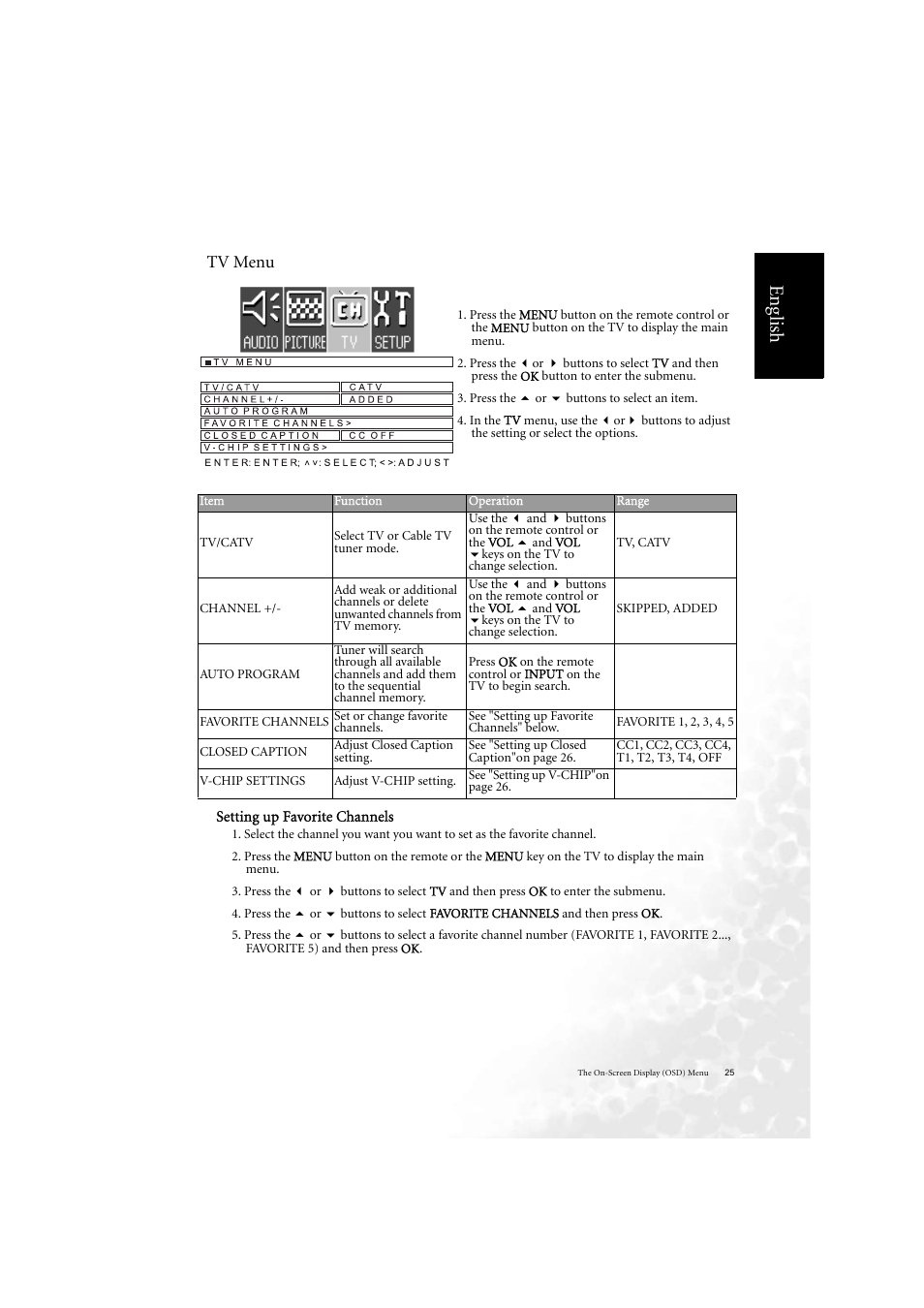 Eng lish, Tv menu | BenQ DV2050 User Manual | Page 33 / 42