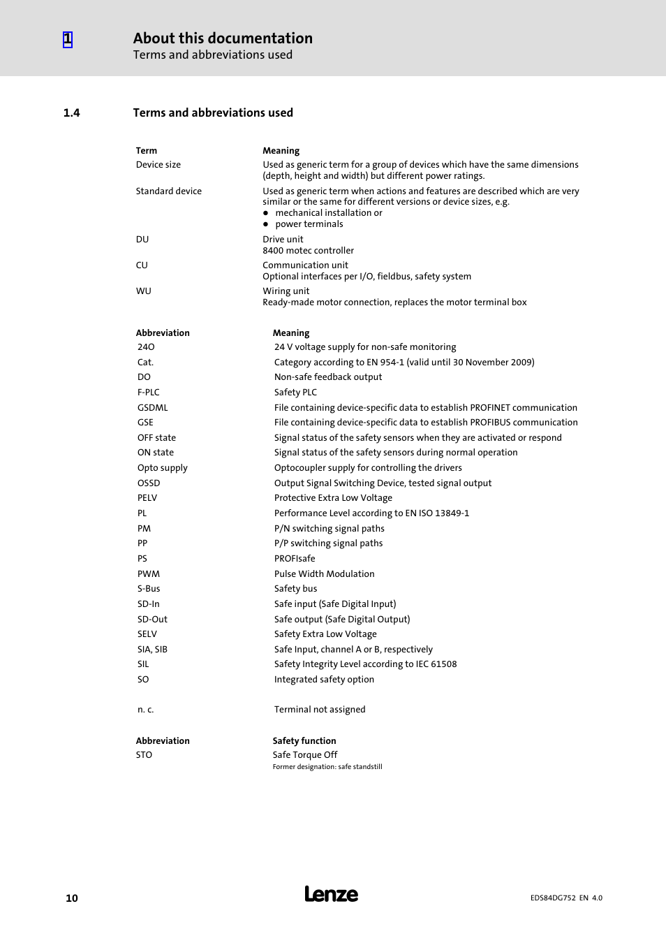 4 terms and abbreviations used, Terms and abbreviations used, About this documentation | Lenze 8400 motec Manual User Manual | Page 10 / 121