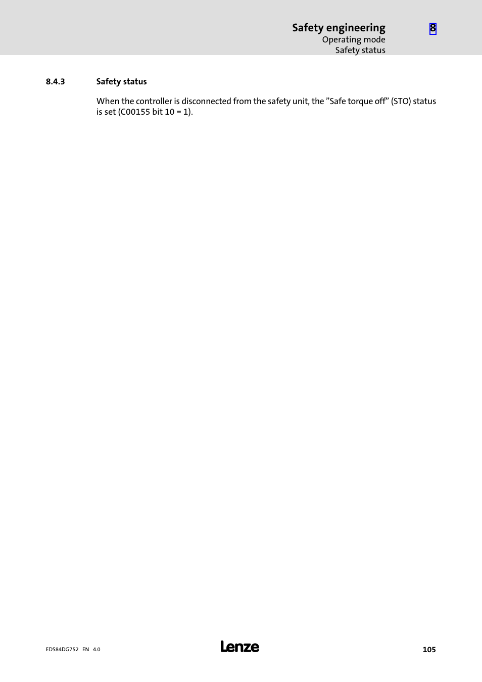 3 safety status, Safety status | Lenze 8400 motec Manual User Manual | Page 105 / 121