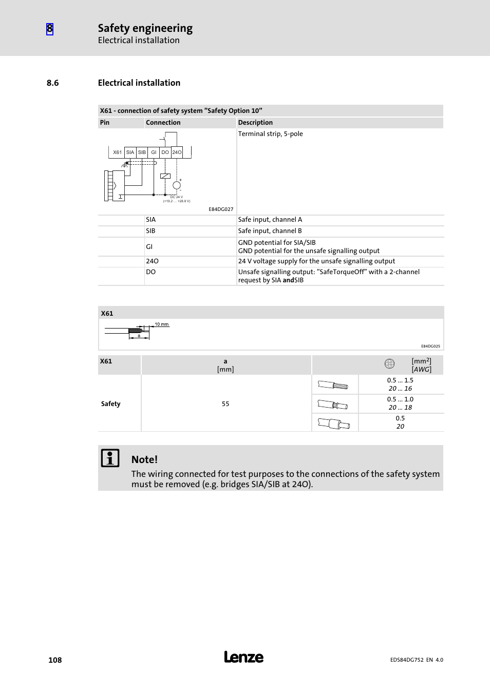 6 electrical installation, Electrical installation, Safety engineering | Lenze 8400 motec Manual User Manual | Page 108 / 121