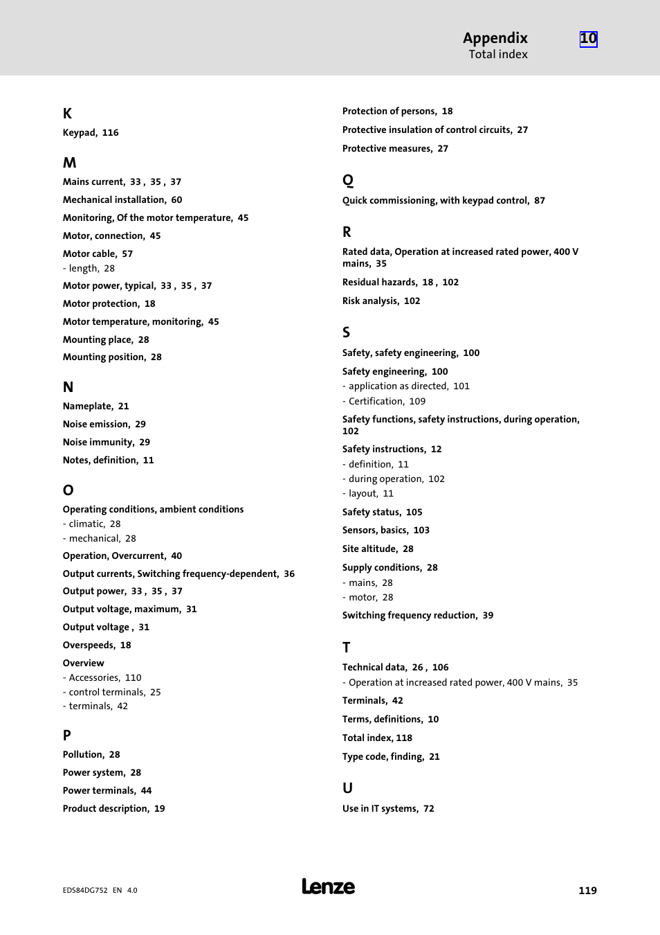 Appendix | Lenze 8400 motec Manual User Manual | Page 119 / 121