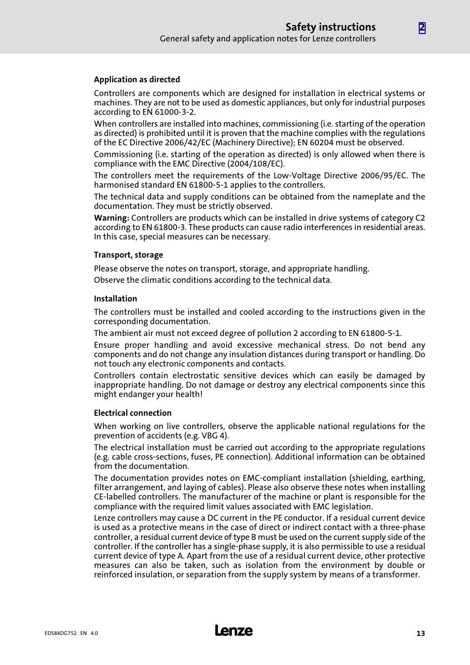 Safety instructions | Lenze 8400 motec Manual User Manual | Page 13 / 121