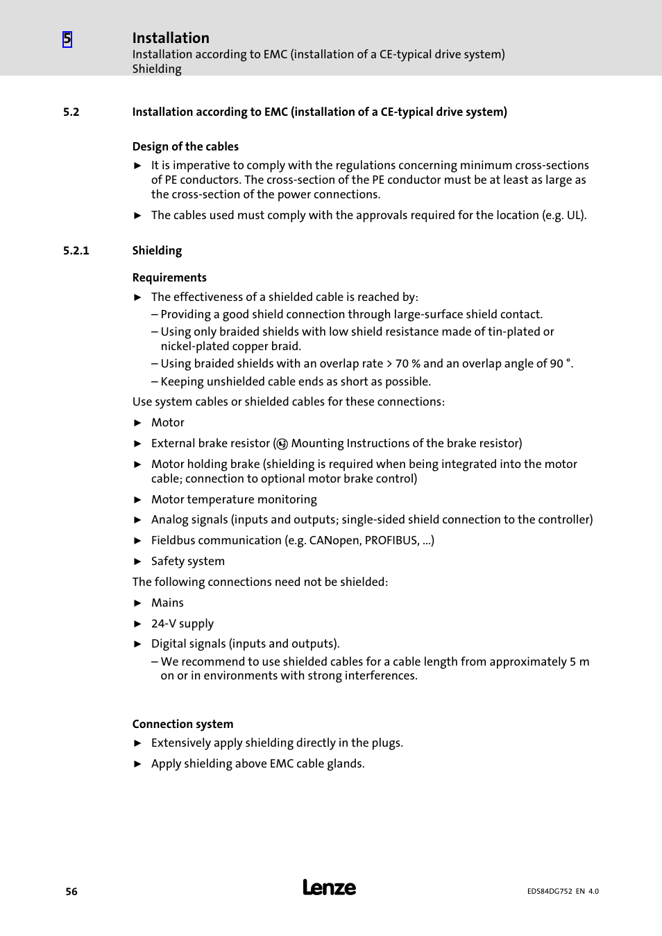 1 shielding, Shielding, Installation | Lenze 8400 motec Manual User Manual | Page 56 / 121