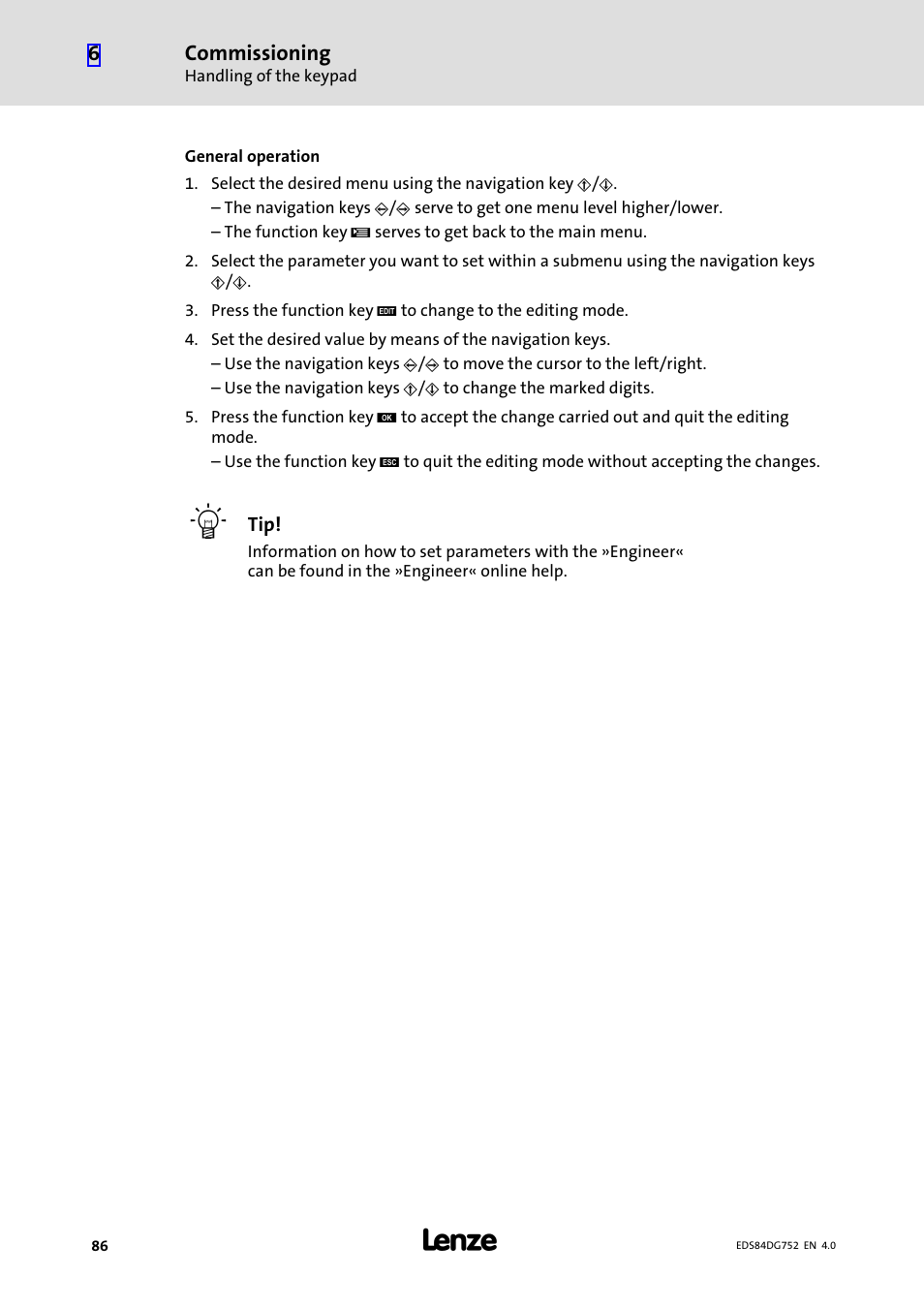 Commissioning | Lenze 8400 motec Manual User Manual | Page 86 / 121