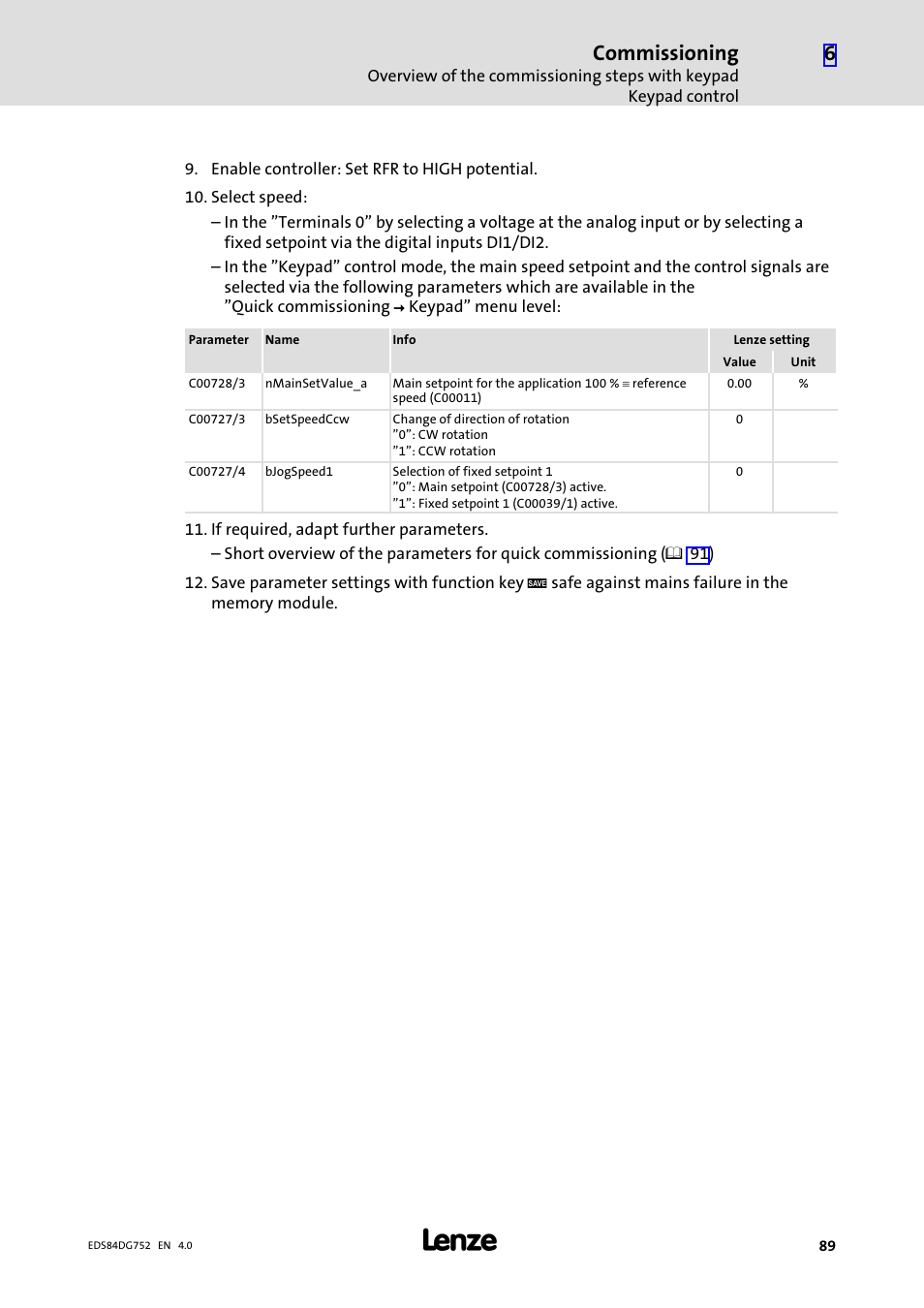 Commissioning | Lenze 8400 motec Manual User Manual | Page 89 / 121