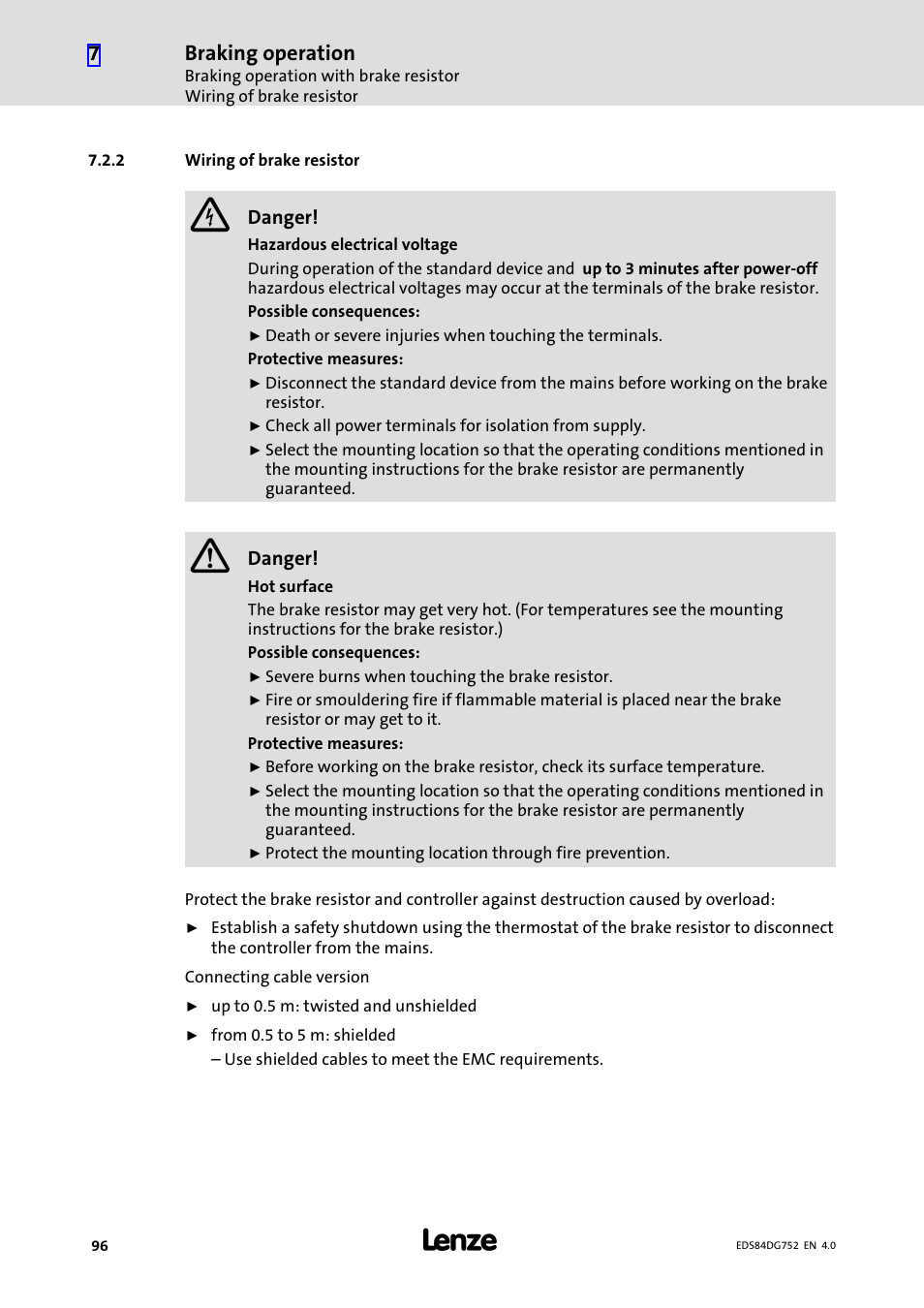 2 wiring of brake resistor, Wiring of brake resistor, Braking operation | Lenze 8400 motec Manual User Manual | Page 96 / 121