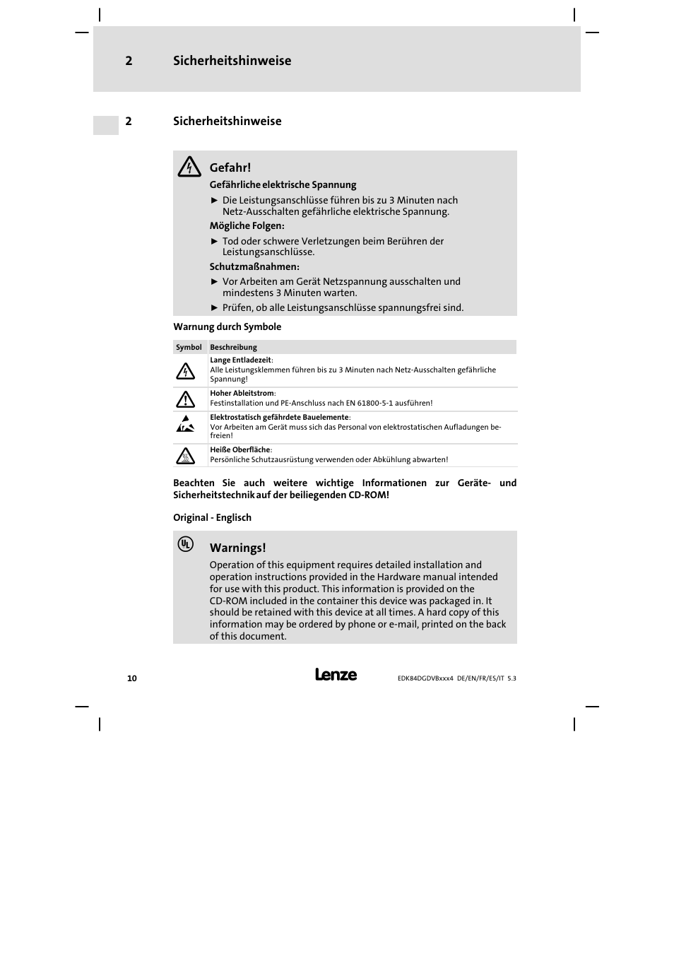 Sicherheitshinweise | Lenze 8400 motec Mounting Instructions User Manual | Page 10 / 164