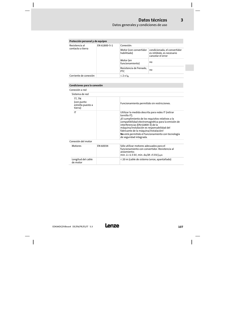 Datos técnicos | Lenze 8400 motec Mounting Instructions User Manual | Page 107 / 164