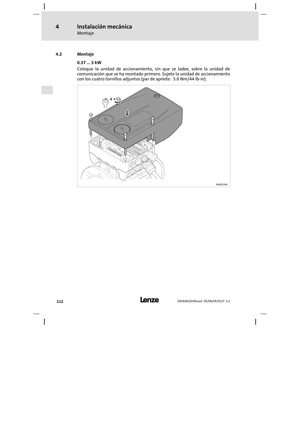 Montaje, Instalación mecánica | Lenze 8400 motec Mounting Instructions User Manual | Page 112 / 164