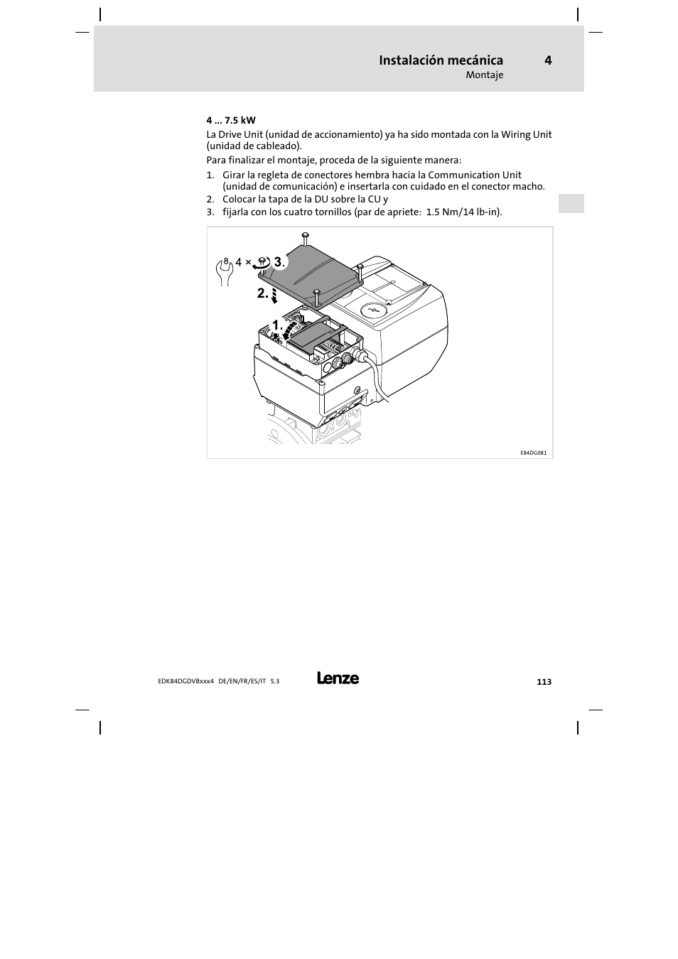 Instalación mecánica | Lenze 8400 motec Mounting Instructions User Manual | Page 113 / 164