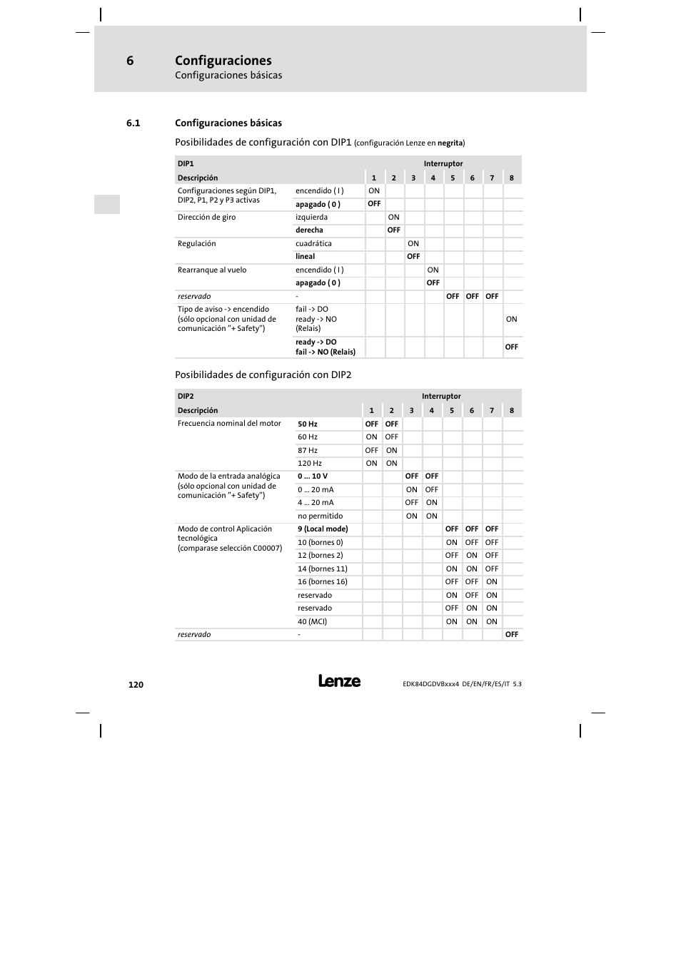 Configuraciones básicas, Configuraciones | Lenze 8400 motec Mounting Instructions User Manual | Page 120 / 164