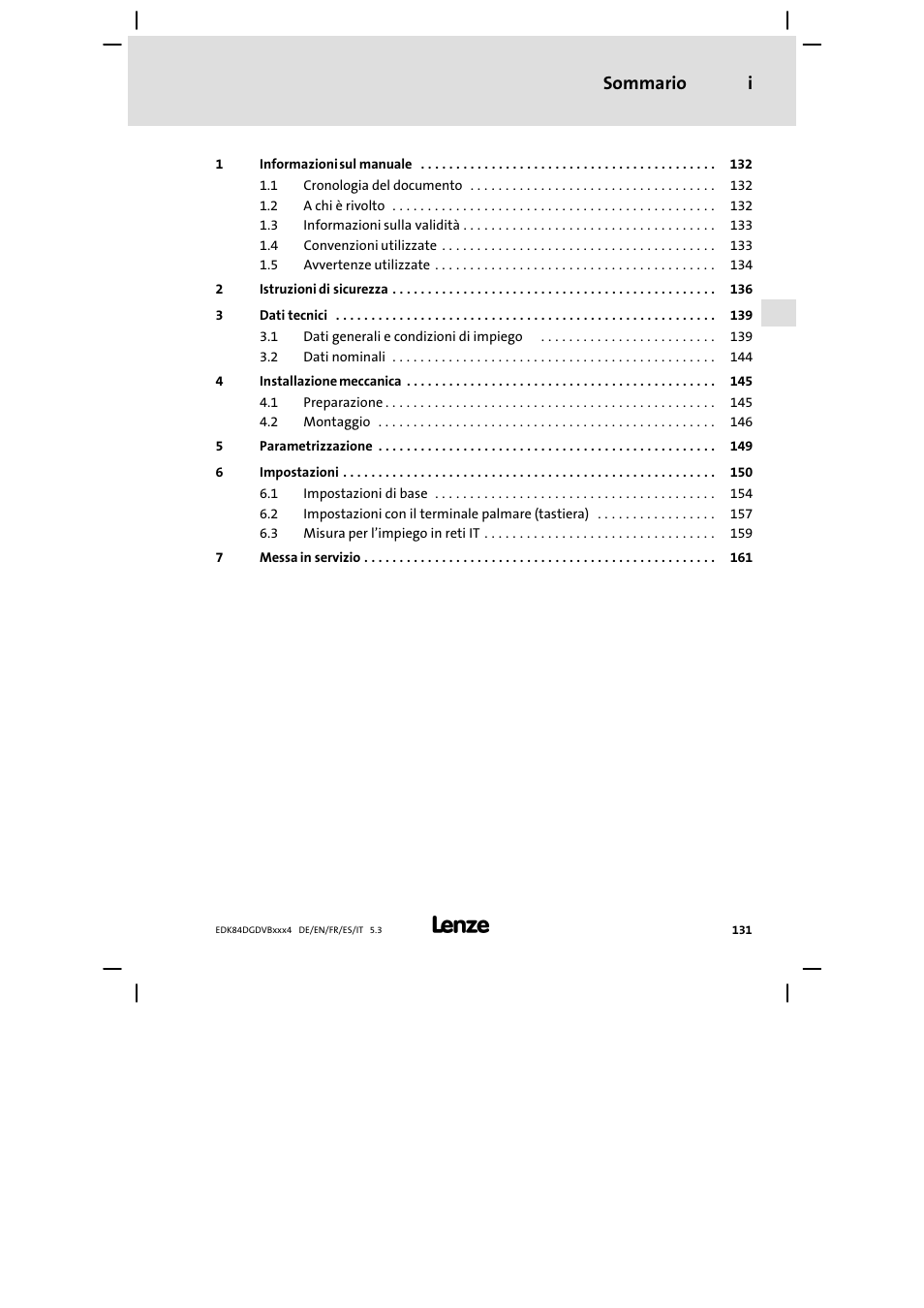 Sommario i | Lenze 8400 motec Mounting Instructions User Manual | Page 131 / 164